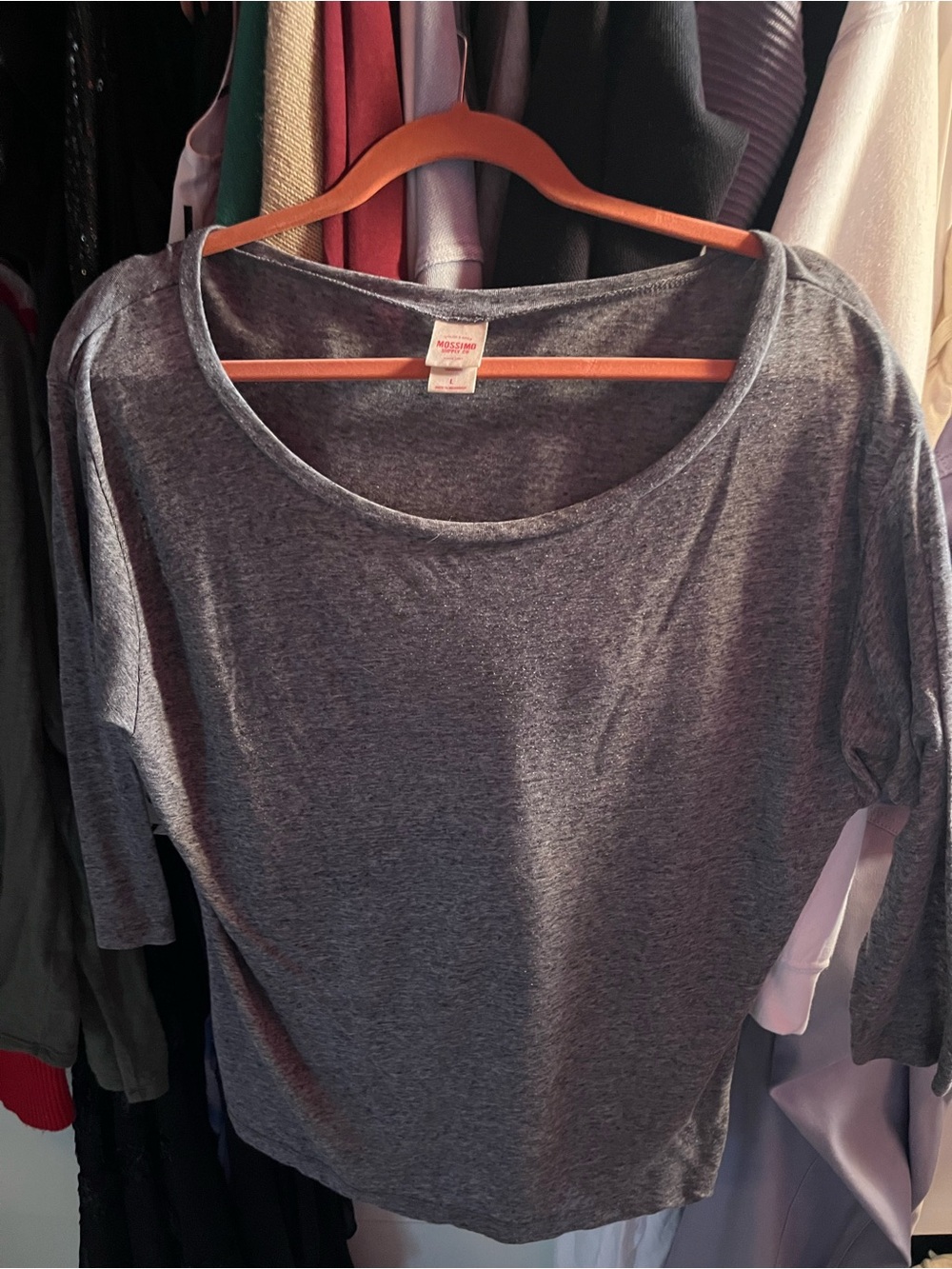 Mossimo Supply Co. Heather Gray Scoop Neck Long Sleeve Top